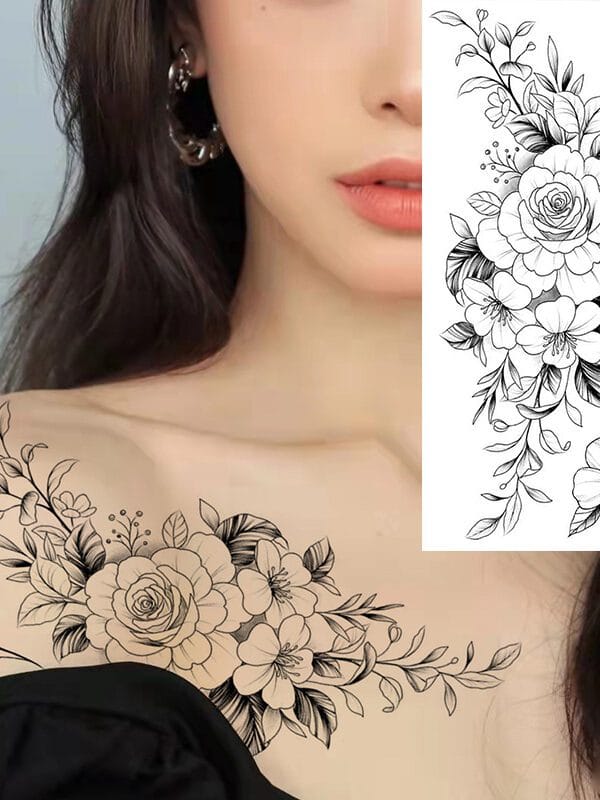 Secret Garden Flowers Traditional Tattoo Stickers (BK-001) — Press-On Nails by Daisy Labs