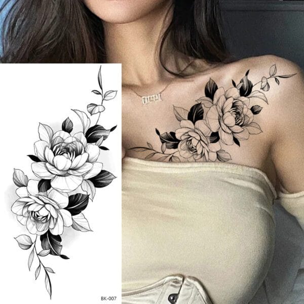 Secret Garden Flowers Traditional Tattoo Stickers (BK-007)
