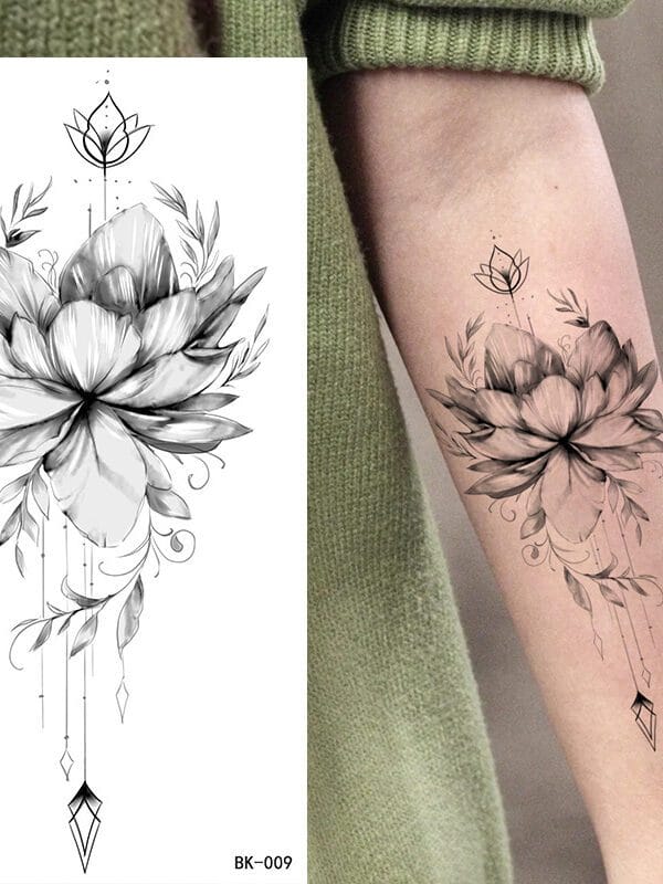 Secret Garden Flowers Traditional Tattoo Stickers (BK-001) — Press-On Nails by Daisy Labs