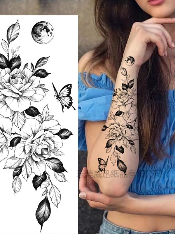 Secret Garden Flowers Traditional Tattoo Stickers (BK-001) — Press-On Nails by Daisy Labs