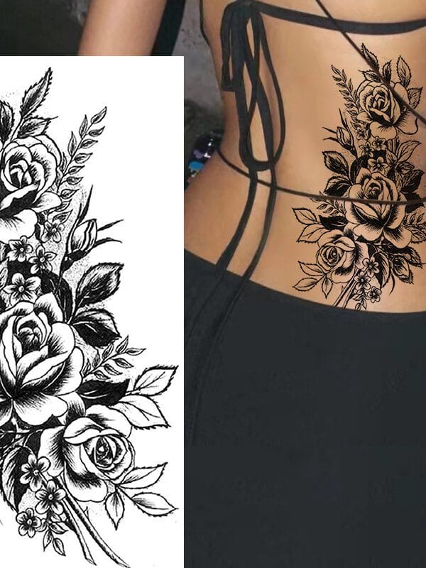 Secret Garden Flowers Traditional Tattoo Stickers (BK-001) — Press-On Nails by Daisy Labs