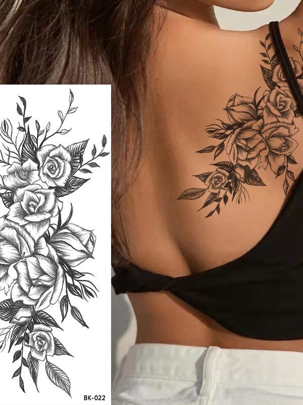 Secret Garden Flowers Traditional Tattoo Stickers (BK-001) — Press-On Nails by Daisy Labs